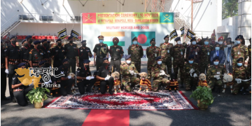 भारतीय सेना ने पूरी तरह से प्रशिक्षित 20 सैन्य घोड़ों और 10 बारूदी सुरंग का पता लगाने वाले कुत्तों को बांग्लादेश सेना को सौंपा