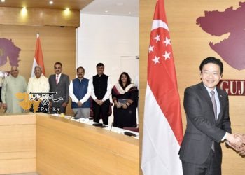 मुख्यमंत्री श्री भूपेंद्र पटेल के साथ सिंगापुर के उप प्रधान मंत्री श्री लॉरेंस वोंग का गांधीनगर में शिष्टाचार भेंट
